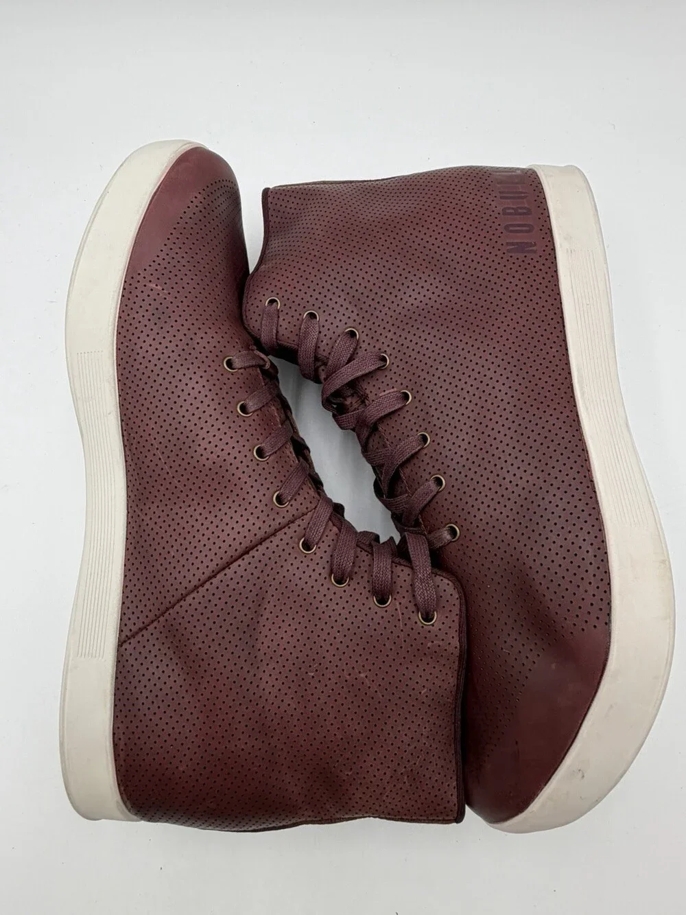 NOBULL Men’s Size 15 High-Top Court Trainer Deep Burgundy Perforated Leather